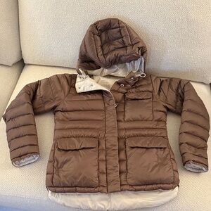 Athleta Brown Women’s Reversible Puffer Jacket, Brown/off white